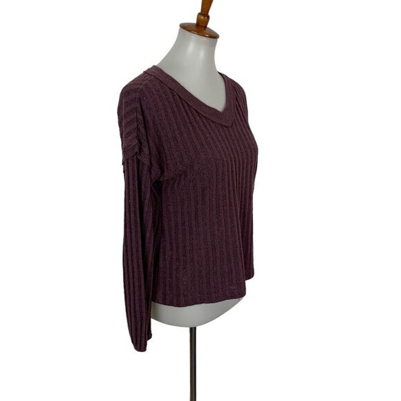 Altar’d State Ribbed Knit V Neck Long Sleeve Pullover Sweater Purple Small - Picture 2 of 5